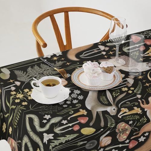 Retro Forest Curtains, Fairy Tale Woodland Wild Animals Moths Owl Snake Cartoon Flowers Mushroom Farmhouse Holiday Tablecloths for Home Kitchen Party Dinner Decor 55x55in