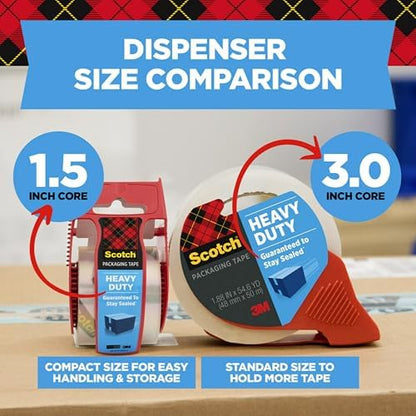 Scotch Heavy Duty Shipping Packaging Tape, 1 Roll with Dispenser, 1.88" x 22.2 Yards, 1.5" Core, Great for Packing, Shipping & Moving, Clear (142)