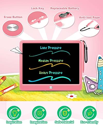 KOKODI 12 Inch LCD Writing Tablet with Anti-Lost Stylus, Erasable Doodle Board Colorful Toddler Drawing Pad, Car Travel School Games Toys for 3 4 5 6 7 8 Kids, Birthday Gift for Girls Boys Adults Pink