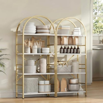 Shintenchi Arched Bookshelf, 4 Tier Bookcase, Tall Storage Shelf, Golden
