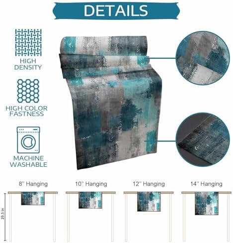 Teal Grey Abstract Art Table Runner Dresser Scarf 13 x 72 Inch Modern Turquoise Color Block Graffiti Table Runners Non-Slip Heat Resistant Kitchen Dining Table Decor for Home Holidays Indoor Outdoor