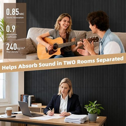 TO-TH Sound Absorbing Panels Wood Grain Acoustic Wall Panel 4 Pack, Smoky