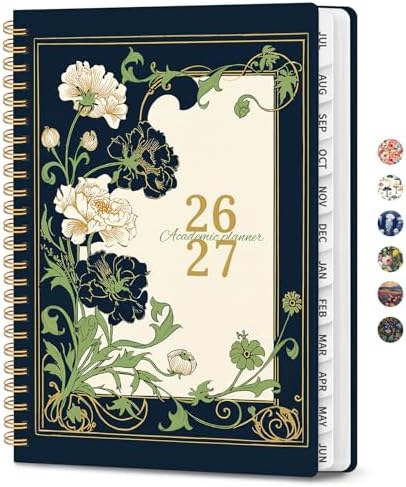 Planner 2026-2027, A5 (6.3" x 8.5") Hardcover Weekly & Monthly Planner July 2026 - June 2027 with Monthly Tabs, Academic Planner for School, Work and Office, Floral Dream