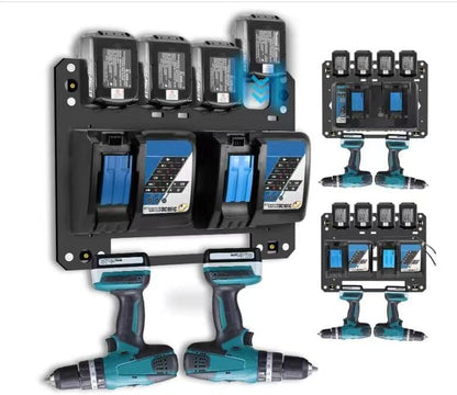 FETESNICE Metal Charger Mount for Makita Battery Holder and DC18RC DC18RD Charger,Stable for Makita Wall Mount Charger,1-4-Slot Battery Storage Rack for Makita,Order in Workspace and Garage