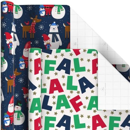 Hallmark Kids Christmas Wrapping Paper Rolls with Cutlines on Reverse (6 Rolls: 180 Sq. Ft. Total) Dinosaur, Unicorn, Flamingo, Koala