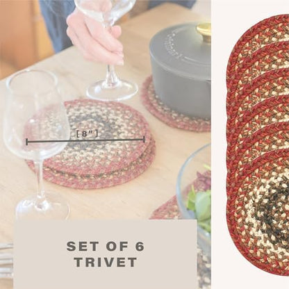 Homespice Chester Braided Trivets Ideal as Pot Holders, Round 8" Set of 6