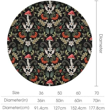 Autumn Mushroom Tablecloth, Rustic Vintage Farmhouse Mushrooms Fern Berries Leaves Botanical Print Table Cover for Outdoor Party Picnic Kitchen Dinning Table Decor, 36x36in
