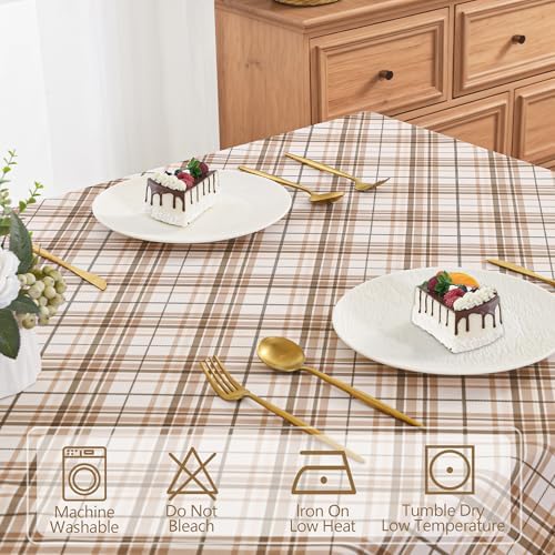 DWCN Checkered Tablecloth, 60 x 84 Inch, Rectangular, Brown and White