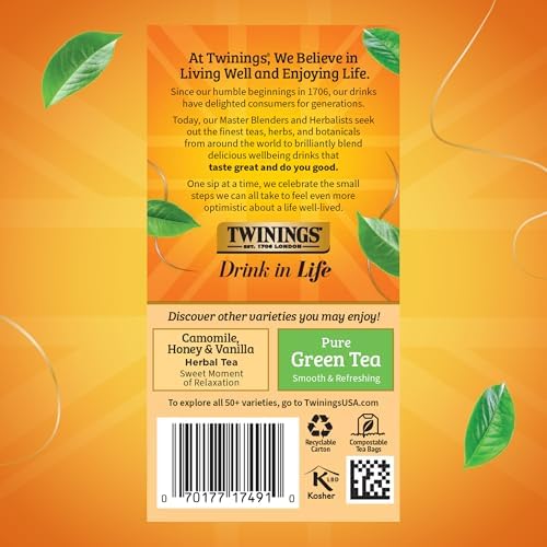 Twinings Peppermint & Creamy Vanilla Herbal Tea Individually Wrapped Bags, 20 Count (Pack of 2), Formerly Buttermint, Naturally Caffeine-Free, Enjoy Hot or Iced