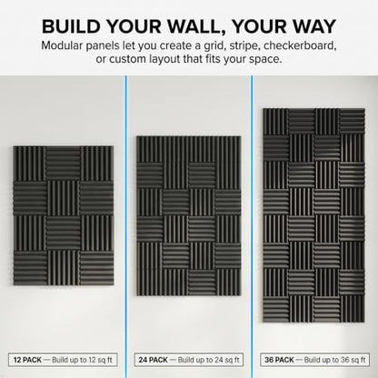 Acoustic Foam Panels, 12 Pack High Density 2 Inch Wedge Sound Absorbing Panels, 12 x 12 x 2 Inch for Studio and Gaming