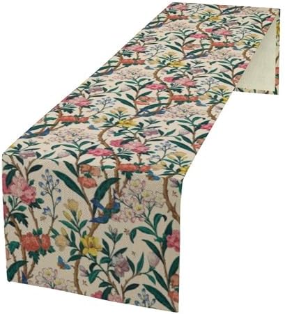 William Morris Vintage Floral Table Runner, Birds Butterflies and Bees Botanical Flower Original Design Print Table Runner for Home Party Dining Room Kitchen Decor 13x70 Inch