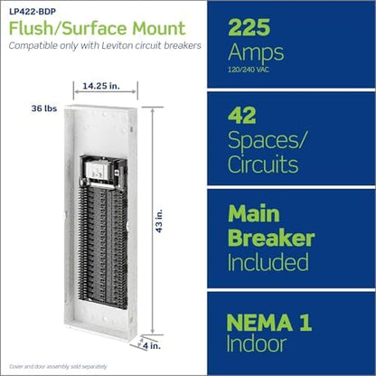 Leviton 42 Space, 42 Circuit Indoor Load Center with 225 Amp Main Circuit Breaker, LP422-BPD