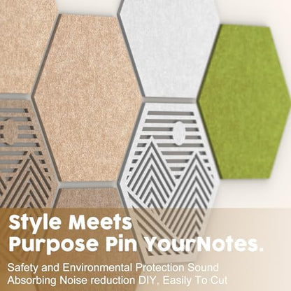 10PCS 11.8" Large Hexagon Felt Cork Board Tiles, Geometric Modular Bulletin Boards with 50 Pushpins, 35 Adhesive Tabs for Office School Home Wall Decor Stickers Memos Photos Display (Hexagon)