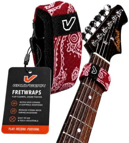 Gruv Gear Fret Wrap & Guitar Mute, Fretwrap for Acoustic, Electric & Bass | String Dampener Recording, Tapping & Practice Accessory (1 Pack, Large Bandana Red, Fits 6 String Bass, 8 String Guitar)