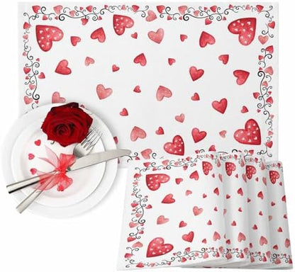 Valentine's Day Placemats Set of 4, Red Love Heart Place Mats Washable Dining Table Mats Wedding Anniversary Party Valentines Decor for Kitchen&Linens Outdoor Indoor, Romantic Pink White