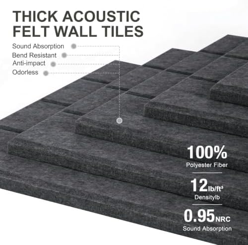 0.47" Thick Felt Wall Tiles 48"x36" Cork Board Alternative 12Pack 11.81"x11.81"Felt Bulletin Board Pin Board with Removable Adhesive tape&60 Pushpins for Home Office School(Bold-Charcoal Grey)