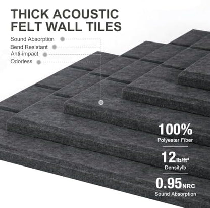 0.47" Thick Felt Wall Tiles 48"x36" Cork Board Alternative 12Pack 11.81"x11.81"Felt Bulletin Board Pin Board with Removable Adhesive tape&60 Pushpins for Home Office School(Bold-Charcoal Grey)