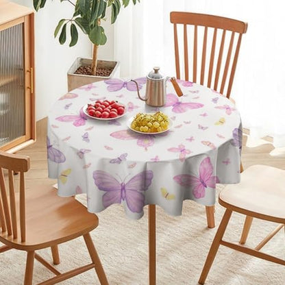 Pink Butterfly Tablecloth, Colorful Watercolor Purple Butterfly Table Cover for Home Kitchen Dining Room Indoor Outdoor Picnic Holiday Party Decor, 70x70in
