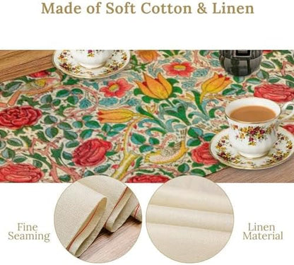 William Morris Original Design Red Rose Table Runner Vintage Floral Table Runner for Dining Table Decor 13 x 120 Inch