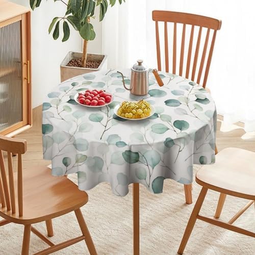 Eucalyptus Leaf Tablecloth, Spring Botanical Sage Green Watercolor Floral Plant Branches Print Table Cloth for Home Kitchen Dining Outdoor Patio Wedding Decor, 36x36in