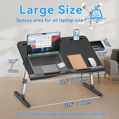 HETTHI Bed Laptop Table Adjustable Foldable Laptop Stand 23.60×15.7in Black