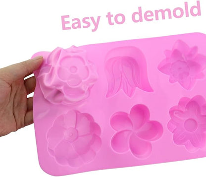 2 Packs 6-Cavity Silicone Flowers Shap Mold Assorted Silicone Flower Soap Mold Mixed Tulip Mold DIY Soap Molds for Handmade Chocolate Biscuit Cake Muffin Jelly Ice Cube