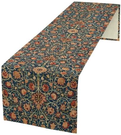 William Morris Table Runner, Boho Rustic Ethnic Flower Original Design Print Table Runner for Home Party Dining Room Kitchen Decor 13x120 Inch