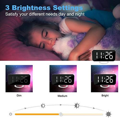 SZELAM Digital Clock Large Display, LED Electric Alarm Clocks Mirror Surface for Makeup with Diming Mode, 3 Levels Brightness, Dual USB Ports Modern Decoration for Home Bedroom Decor-White (001)