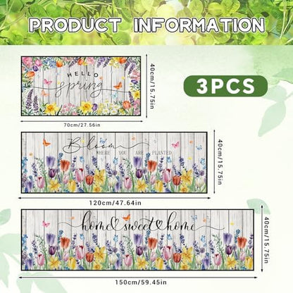 Hello Spring Kitchen Rugs, Tulip Lavender Floral Kitchen Mats