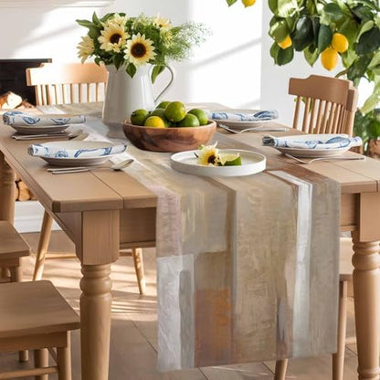 Brown Graffiti Art Table Runner Dresser Scarf 13 x 108 Inch Abstract Mottled Color Block Geometric Table Runners Non-Slip Heat Resistant Kitchen Dining Table Decor for Home Holidays Indoor Outdoor