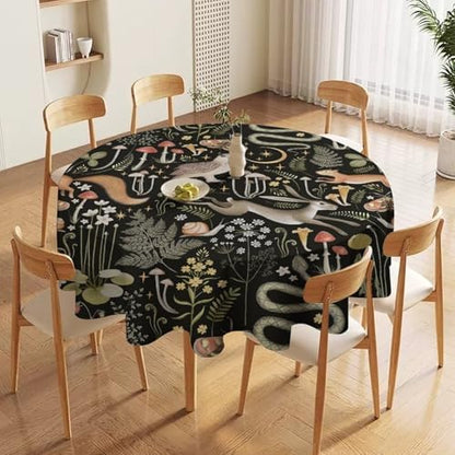 Retro Forest Curtains, Fairy Tale Woodland Wild Animals Moths Owl Snake Cartoon Flowers Mushroom Farmhouse Holiday Tablecloths for Home Kitchen Party Dinner Decor, 70x70in