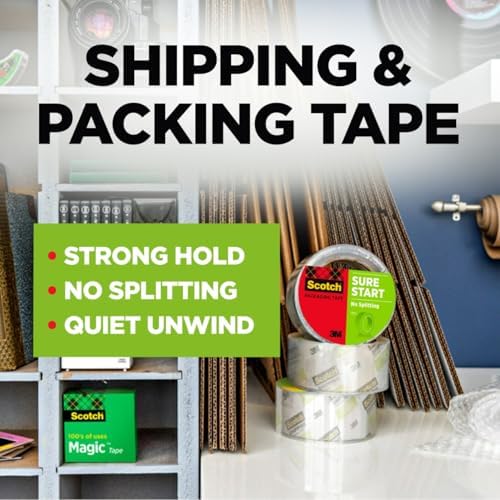 Scotch Sure Start Shipping Packaging Tape 1.88 x 54.6 yd, Clear, 2 Rolls