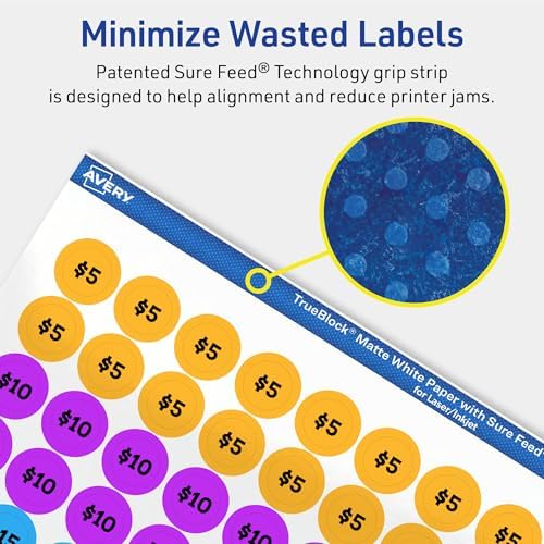 Avery® TrueBlock® Matte White Round Labels, Sure Feed® Technology, 0.5" Diameter, 1,540 Matte White Labels, Print-to-The-Edge, Laser/Inkjet Printable, Great for Product Merchandising Stickers