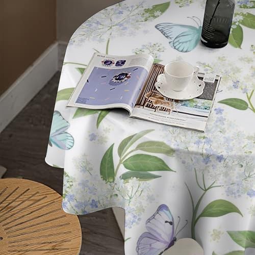 Butterfly Floral Tablecloth, Spring Summer Watercolor Flowers Plants Leaves Print Table Cover for Party Picnic Dinner Decor, 60x60in