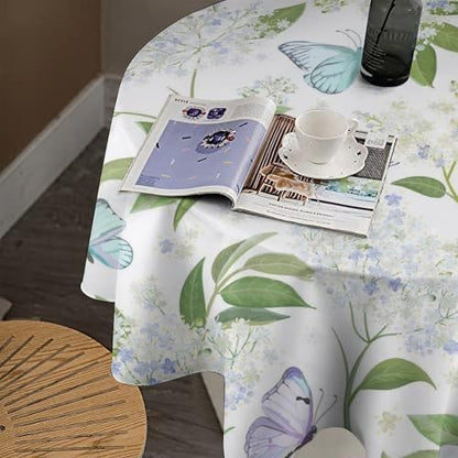 Butterfly Floral Tablecloth, Spring Summer Watercolor Flowers Plants Leaves Print Table Cover for Party Picnic Dinner Decor, 60x60in