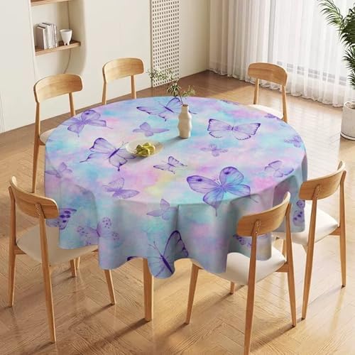 Dreamy Butterfly Tablecloth, Colorful Butterflies Watercolor Blue Purple Print Table Cover for Outdoor Party Picnic Kitchen Dinning Table Decor, 36x36in
