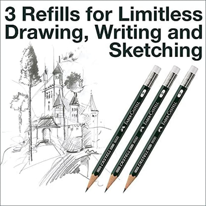 Faber-Castell Perfect Pencil Castell 9000 and 3 Count Refill - #2 Lead | Includes Sharpener, Protector, and Pencil Extender