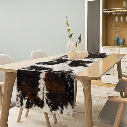 Cow Print Table Runner, Black White Cowhide Print Western Style Table Runner Country Farmhouse Cottage Cow Patten Table Decoration for Home Kitchen Dining, 13x108 Inch
