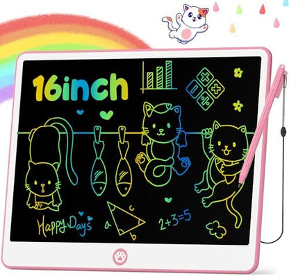 Hockvill LCD Writing Tablet for Kids 16 Inch, Toys for Girls Boys Drawing Pad for 3 4 5 6 7 Year Old Kids Toys, Christmas Birthday Gift for Kids, Toddler Doodle Board Travel Essentials - Pink