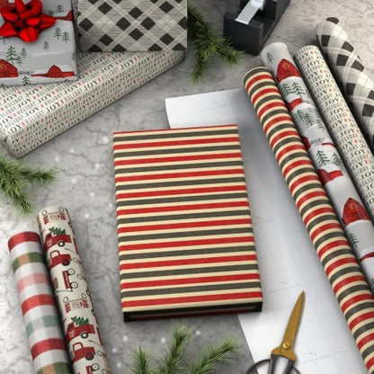 Hallmark Rustic Christmas Wrapping Paper, 6 Rolls (Plaid, Red Truck, Barn)