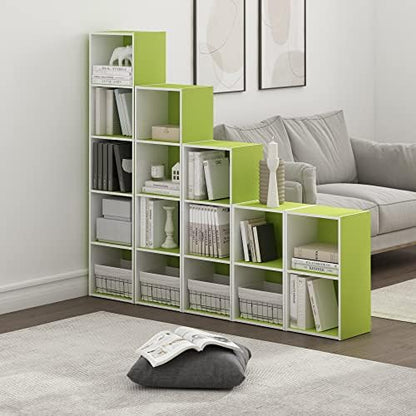 Furinno PASIR Book Shelf, 2-Tier Modern Bookshelf, Open Shelves Bookcase 9 x 12 x 21, Easy Assembly, for Living Room, Bedroom, Home Office, Green/White
