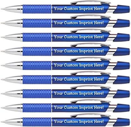 ExpressDesigns™ Personalized Ballpoint Pens - Click action - Custom - Black writing ink - The Sleeker - Full color Printed Name Pens w//Your Logo/Text/Message Includes Personalization - 12 Qty (Blue)