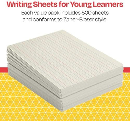 School Smart Zaner-Bloser Writing Paper, Handwriting Practice Lined Paper, Grade 1 Learning, 7/8 Inch Rule, 10-1/2 x 8 Inches, 500 Sheets