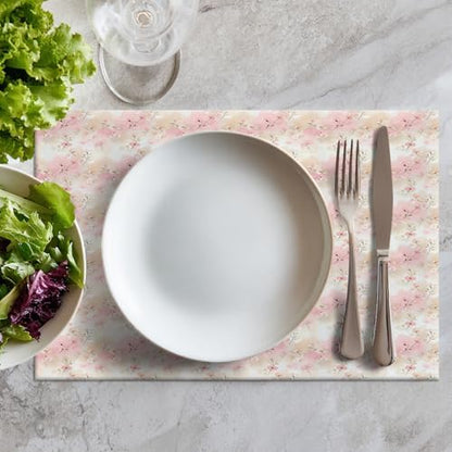 Batmerry Watercolor Cherry Blossom Linen Placemats Set of 6, Light Apricot Flowers Washable Table Mats for Kitchen Table Thickened Heat Insulation Dining Set Indoor Outdoor 12X18 in