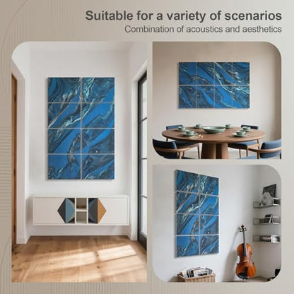 UMIACOUSTICS 8 Pcs 0.7Inch Thick Art Acoustic Panels, Total 47.2” x 31.5” Decorative Sound Absorbing Art Panels, Acoustical Wall Panels for Home, Office, Hotel, Dark Night Blue
