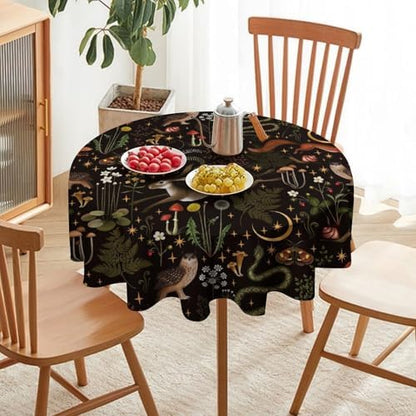 Rustic Forest Tablecloth, Fairy Tale Forest Woodland Wild Animals Moths Flowers Moon Star Table Cover for Home Kitchen Dining Table Party Camping Decor, 36x36in