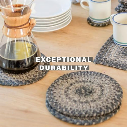 Homespice Flint Hill Braided Trivets for Primitive Decor, Round 8" Set of 6