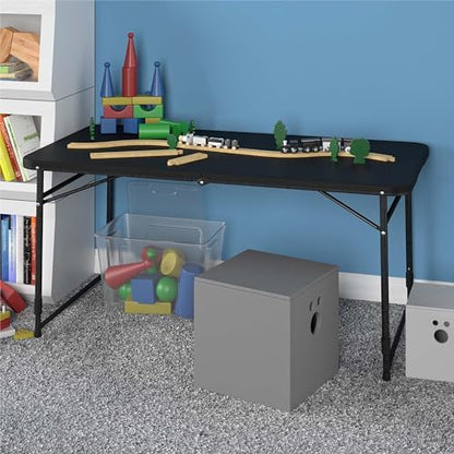 COSCO 4 ft. Fold-in-Half Adjustable Height Indoor/Outdoor Utility Table, Black
