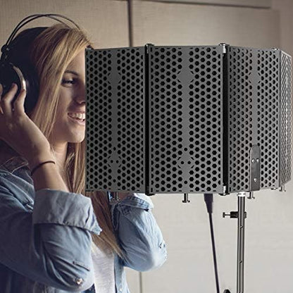 Mic Isolation Shield - Portable Studio Acoustic Sound Shield with Absorbing Foam for Microphone, Reflection Filter for Home Voice Studio (5 Panels) YOUSHARES