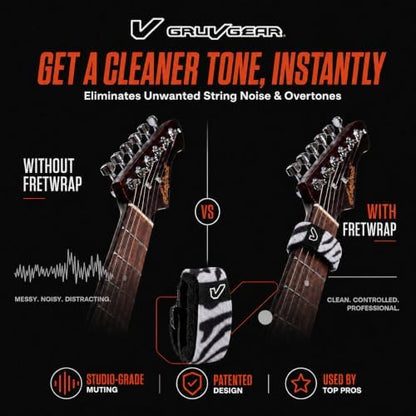 Gruv Gear Fret Wrap & Guitar Mute, Fretwrap for Acoustic, Electric & Bass | String Dampener Recording, Tapping & Practice Accessory (1 Pack, Small Zebra, Fits 4 String Bass, 6 String Guitar)